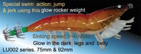 Osprey squid jig. Prawn shape squid jig. Squid jig with a rocking swim action. Soft silicone legs on the squid jig.