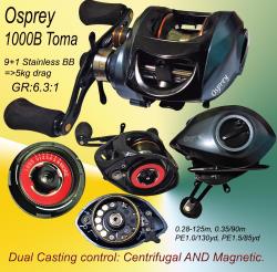 Baitcasting reel. Baitcasting reel for fresh and saltwater use. Right and Left  hand baitcasting reel. - Fishing tackle manufacturer. Osprey fishing rod  and fishing reel. Rod-spinning, casting, trolling and jigging. Reel:  spinning