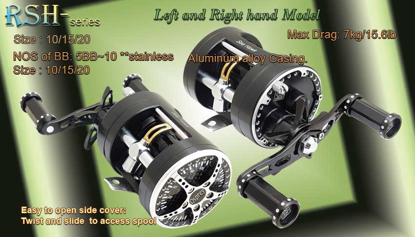 Baitcasting reel. Baitcasting reel for fresh and saltwater use. Right and Left  hand baitcasting reel. - Fishing tackle manufacturer. Osprey fishing rod  and fishing reel. Rod-spinning, casting, trolling and jigging. Reel:  spinning