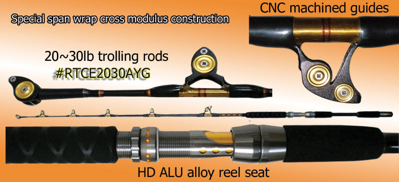 Game trollling and jigging rods.Trolling rods from 20lb to 200lb.Special  spiral wrap construction fishing rod similar to the ugly stick concept. -  Fishing tackle manufacturer. Osprey fishing rod and fishing reel. Rod -spinning