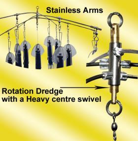 Dredge with rotating arm. Teaser dredge from 2 to 3ft. Dredge for strip teaser, flyinging fish and squid teaser